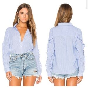 Rails Lizzi Striped Long Sleeve Button Down Ruffle Coastal Cowgirl Top